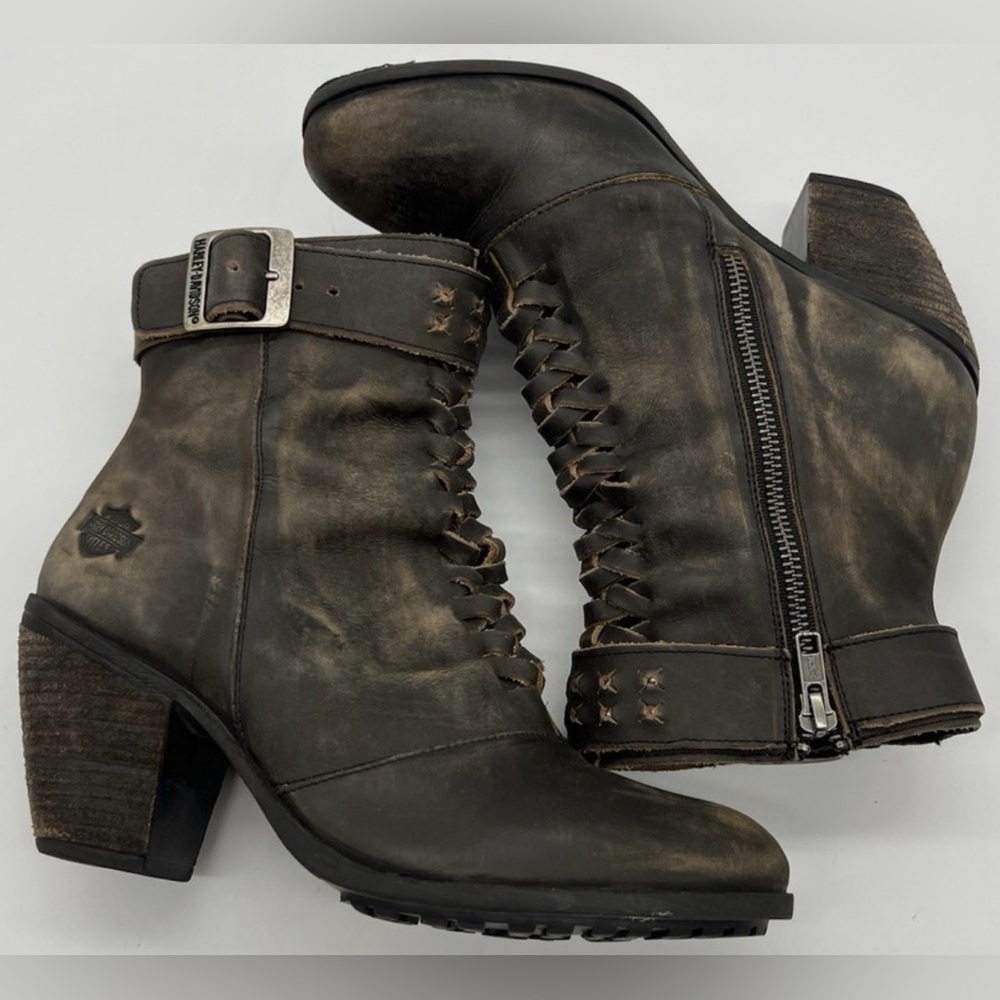 Harley-Davidson Calkins LS Boot 8" D84267 Women 7 Gray Leather Motorcycle Boot - Picture 4 of 8